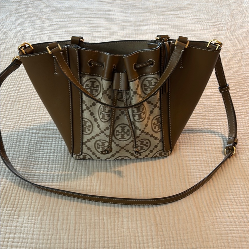Tory Burch Brown and Tan Shoulder Bag with Monogram Pattern